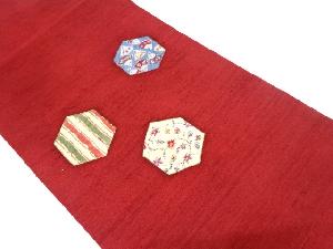 未使用品　手織り紬亀甲に花唐草・扇模様名古屋帯